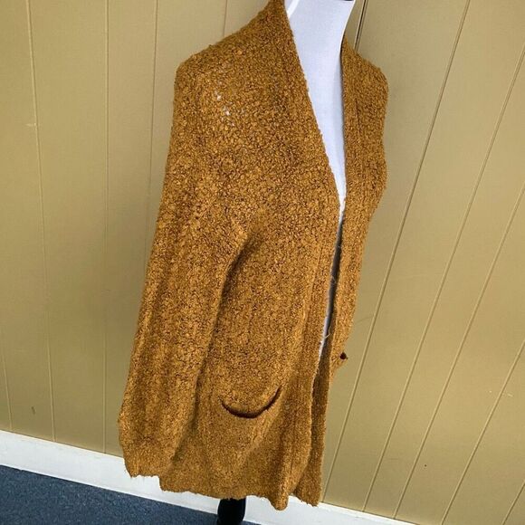 American Eagle women S open front textured cardigan w/front pockets gold - Picture 4 of 9
